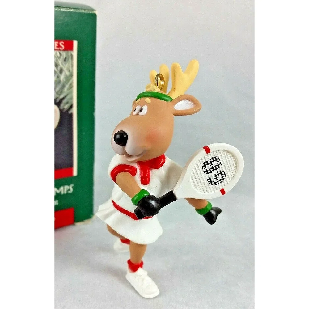 1989‎ Hallmark Keepsake Ornament Reindeer Champs Vixen Tennis Player Racket